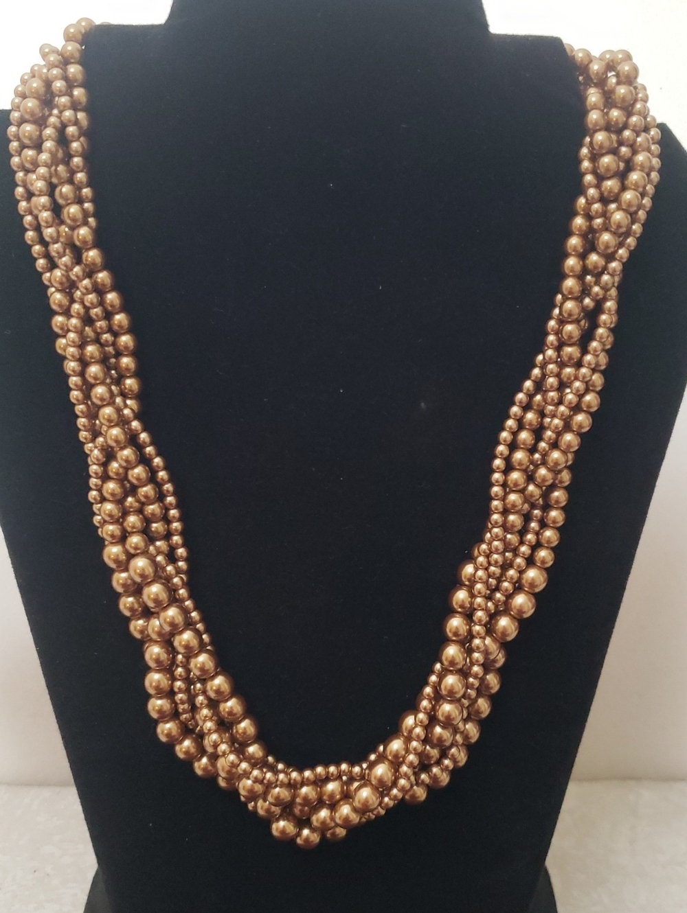 Vintage SHB Multi-Strand Twisted Faux Pearl Necklace. Bronze/Taupe Color.